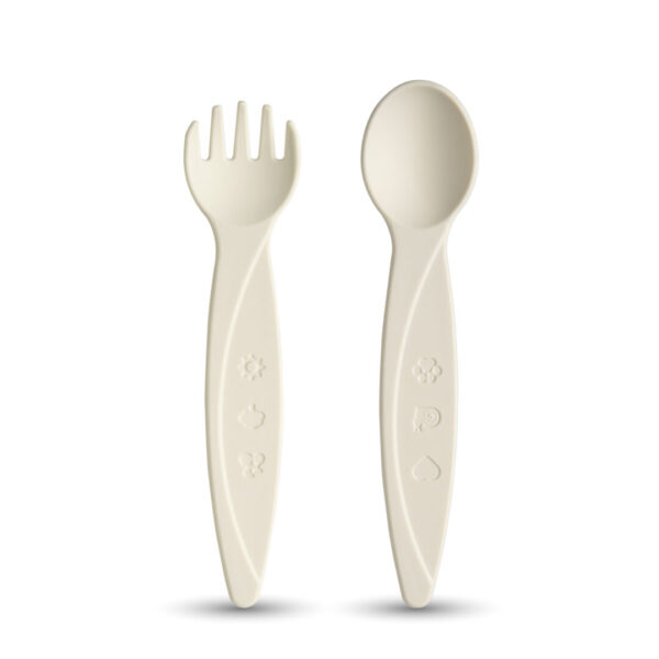 Bioplastic baby spoon and fork set creamy white