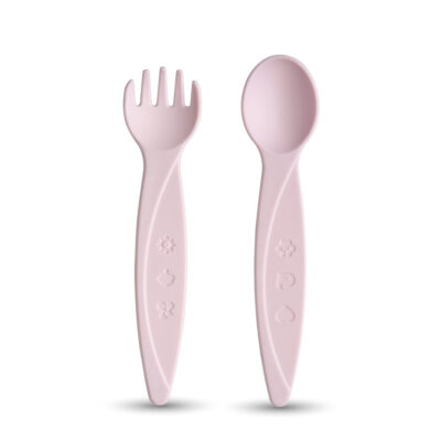 Bioplastic baby spoon and fork set powder pink