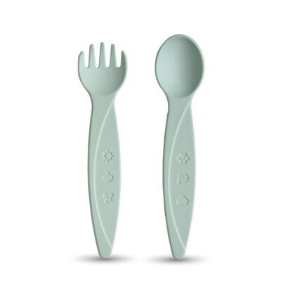 Bioplastic baby spoon and fork set mint